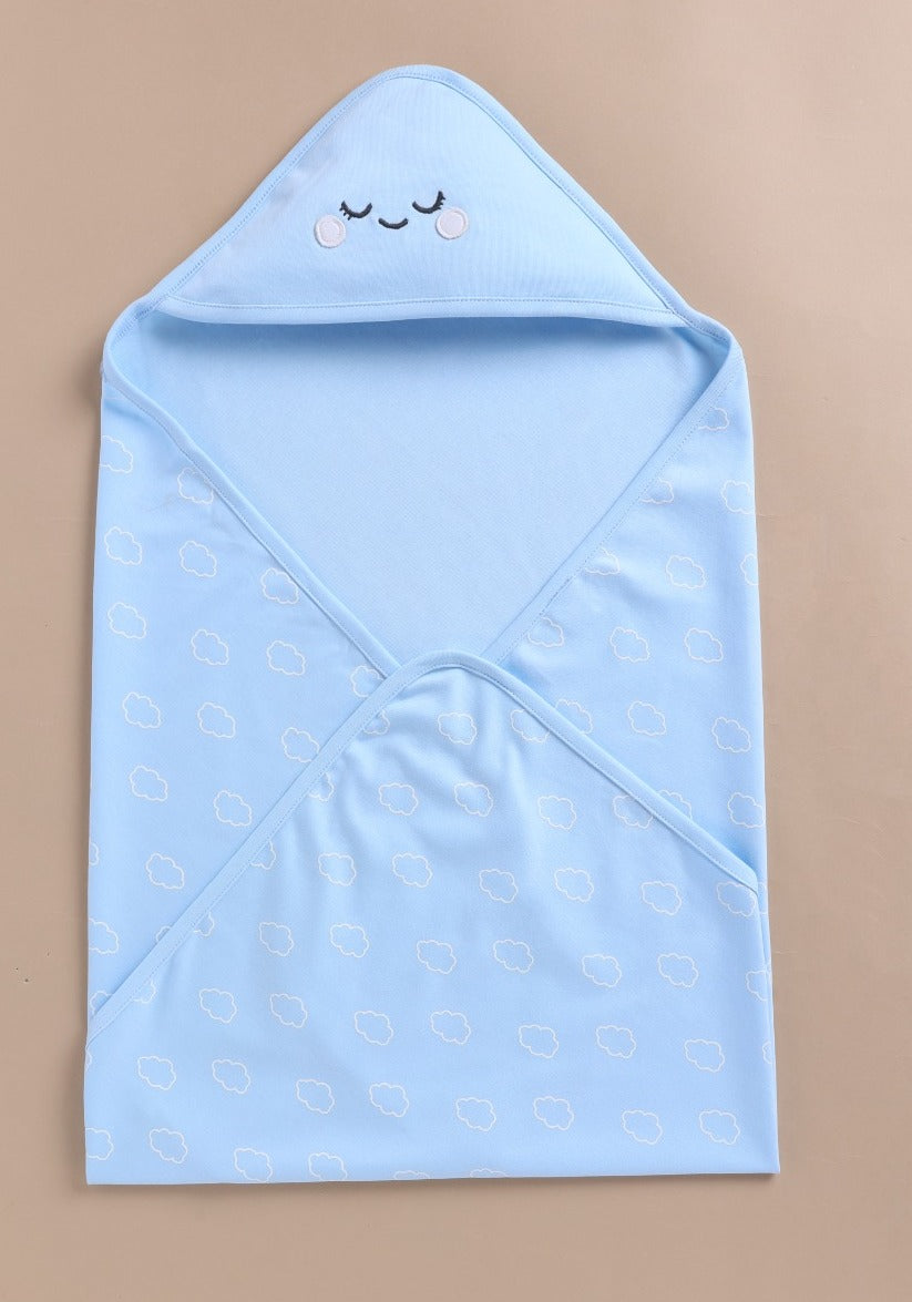Le Pur Baby Hooded 2-Pack Soft Biocool Cotton Swaddle Blanket for Newborns – Blue Cloud Design (Set of 2) - LE PUR!